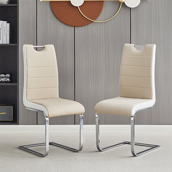 Product photograph of Petra Taupe And White Faux Leather Dining Chairs In Pair from Furniture in Fashion