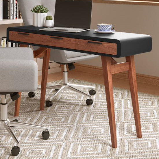 Portland Wooden Laptop Desk In Gloss Black And Oak