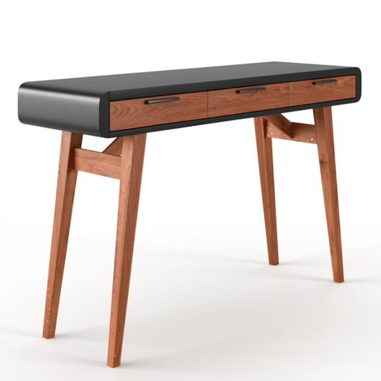 Product photograph of Portland Wooden Computer Desk In Gloss Black And Oak from Furniture in Fashion