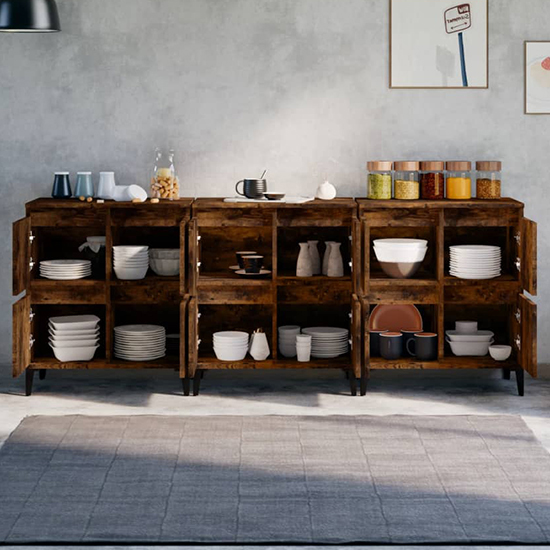 Peyton Wooden Sideboard With 12 Doors In Smoked Oak