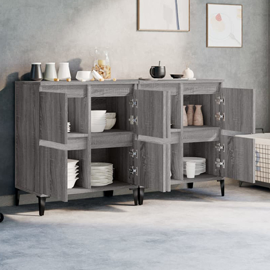 Peyton Wooden Sideboard With 8 Doors In Grey Sonoma Oak