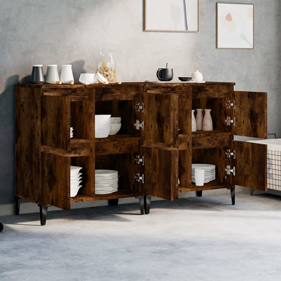 Peyton Wooden Sideboard With 8 Doors In Smoked Oak