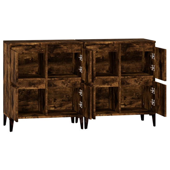 Peyton Wooden Sideboard With 8 Doors In Smoked Oak