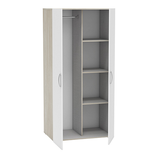 Phad Wooden 2 Doors Wardrobe In Shannon Oak And Pearl White_2