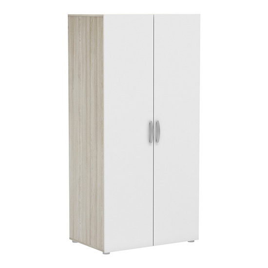 Phad Wooden 2 Doors Wardrobe In Shannon Oak And Pearl White