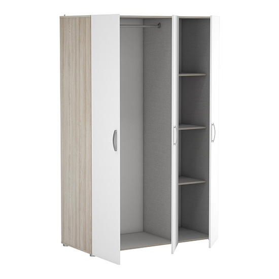 Phad Wooden 3 Doors Wardrobe In Shannon Oak And Pearl White_2