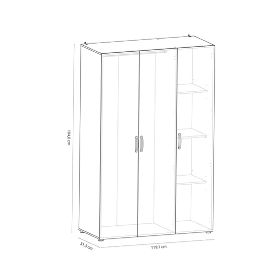 Phad Wooden 3 Doors Wardrobe In Shannon Oak And Pearl White_4