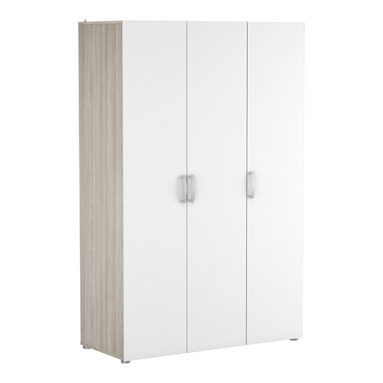 Phad Wooden 3 Doors Wardrobe In Shannon Oak And Pearl White