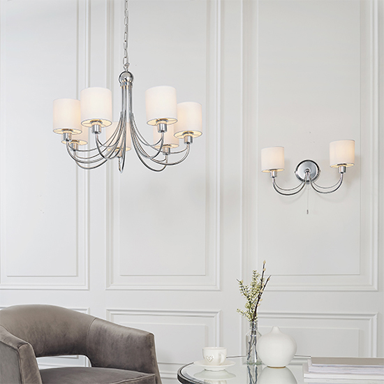 Phantom 7 Lights White Fabric Pendant Light In Chrome