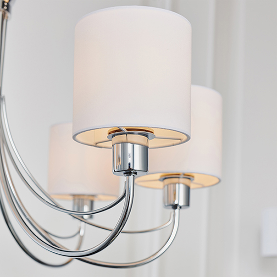 Phantom 7 Lights White Fabric Pendant Light In Chrome