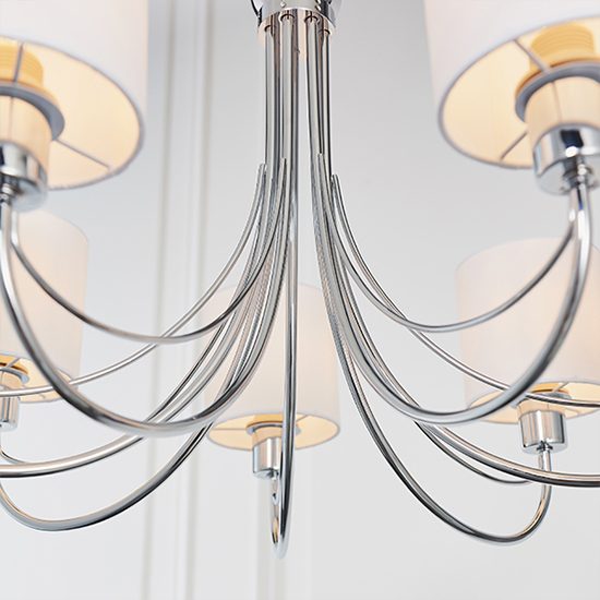 Phantom 7 Lights White Fabric Pendant Light In Chrome
