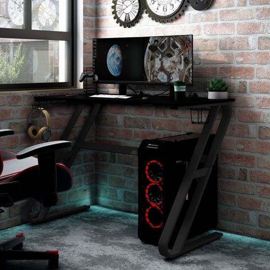 Phenix Wooden Gaming Desk In Black With ZZ-Shape Legs_1