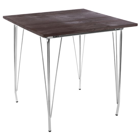 Product photograph of Pherkad Square Wooden Dining Table With Chrome Metal Legs from Furniture in Fashion