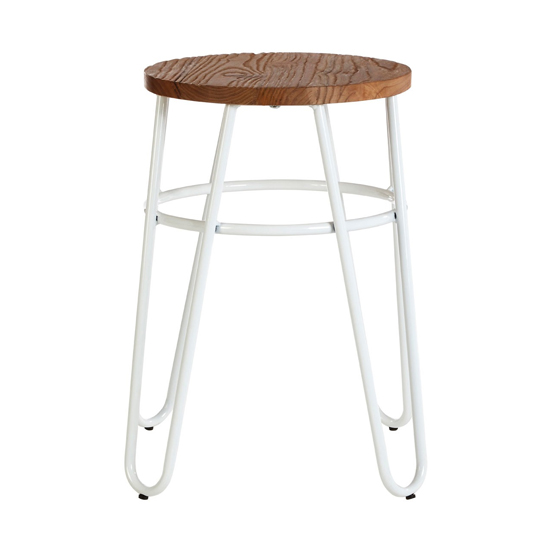 Pherkad Wooden Hairpin Stools With White Metal Legs In Pair_3