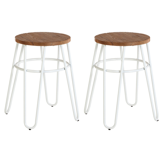 Product photograph of Pherkad Wooden Hairpin Stools With White Metal Legs In Pair from Furniture in Fashion