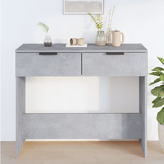 Photo of Phila wooden console table with 2 drawers in concrete effect