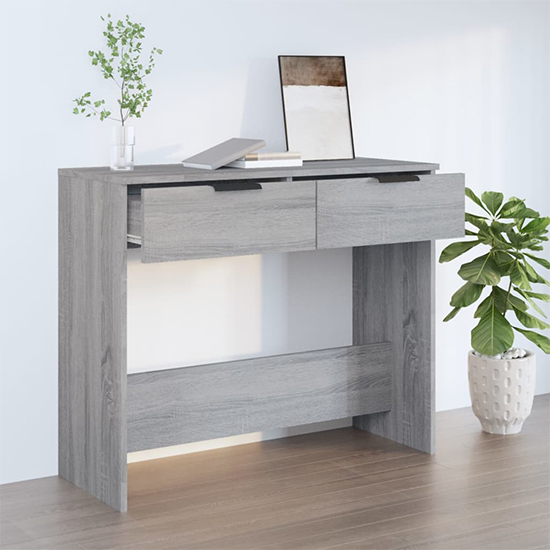 Phila Wooden Console Table With 2 Drawers In Grey Sonoma Oak