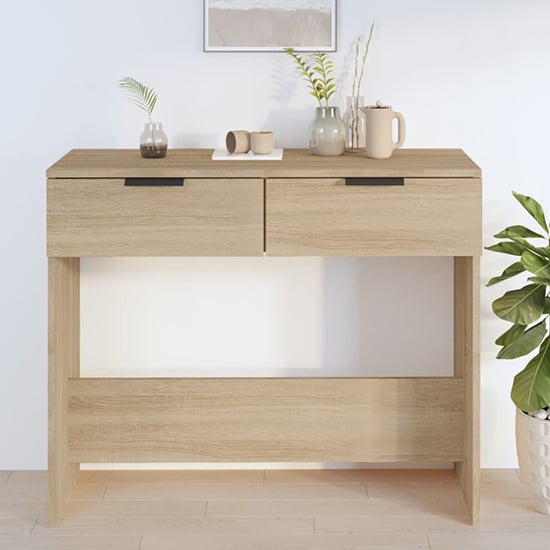 Photo of Phila wooden console table with 2 drawers in sonoma oak