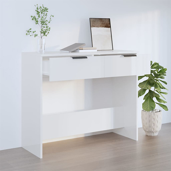 Phila High Gloss Console Table With 2 Drawers In White_2