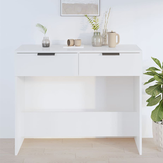Phila High Gloss Console Table With 2 Drawers In White_1