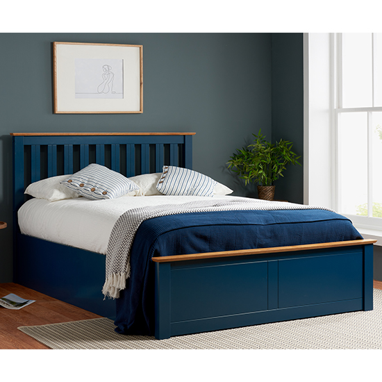 Photo of Phoenix ottoman rubberwood double bed in navy blue