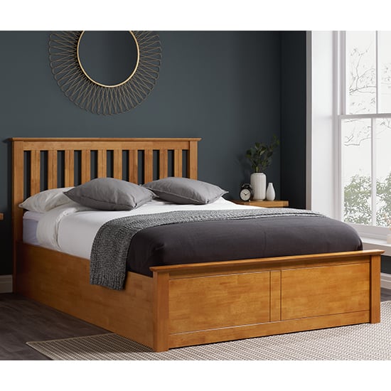 Product photograph of Phoenix Ottoman Rubberwood Double Bed In Oak from Furniture in Fashion