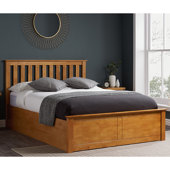 Photo of Phoenix ottoman rubberwood king size bed in oak