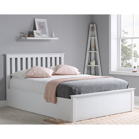 Photo of Phoenix ottoman rubberwood king size bed in white