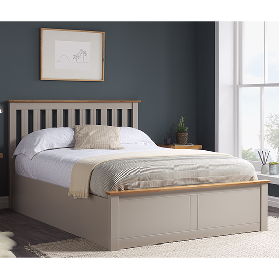Photo of Phoenix ottoman rubberwood small double bed in pearl grey