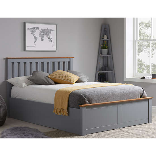 Photo of Phoenix ottoman rubberwood small double bed in stone grey