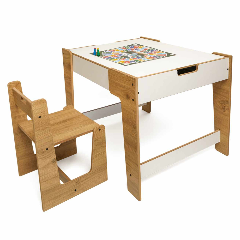 Phoenix Wooden Table and Chair in White and Natural