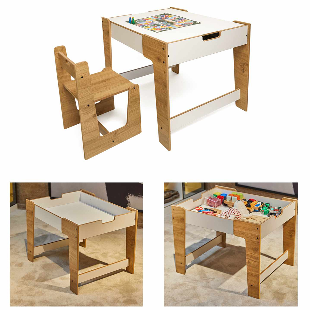 Phoenix Wooden Table and Chair in White and Natural