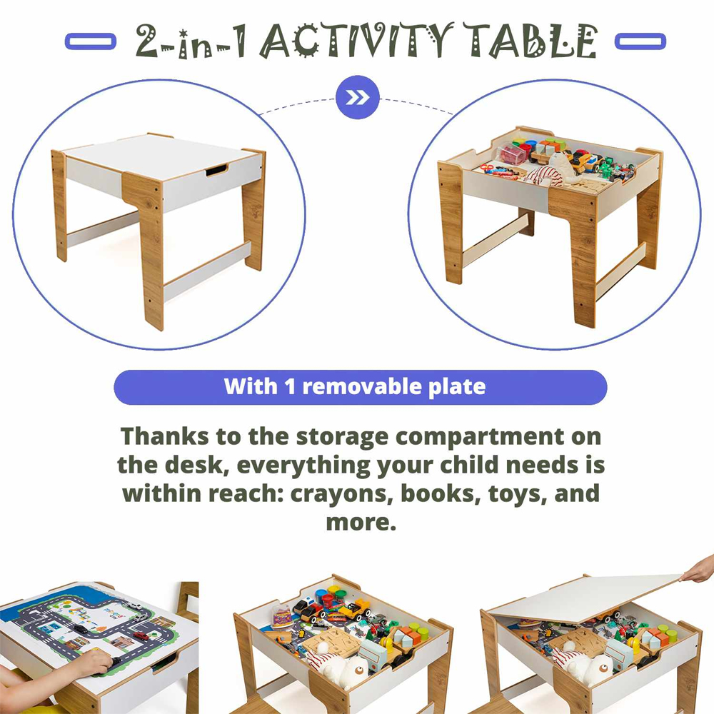 Phoenix Wooden Table and Chair in White and Natural