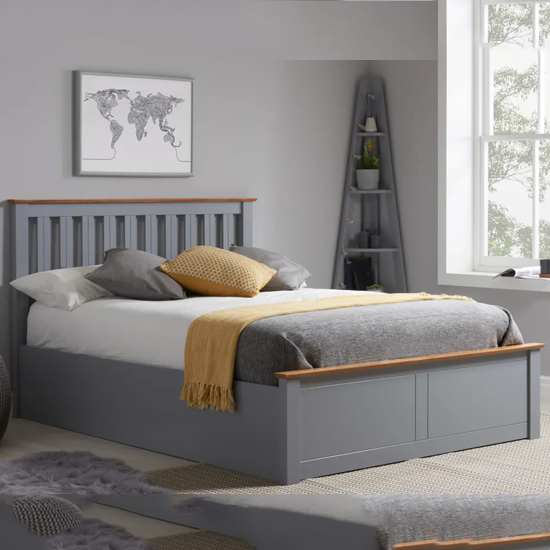 Read more about Phoney rubberwood ottoman king size bed in stone grey