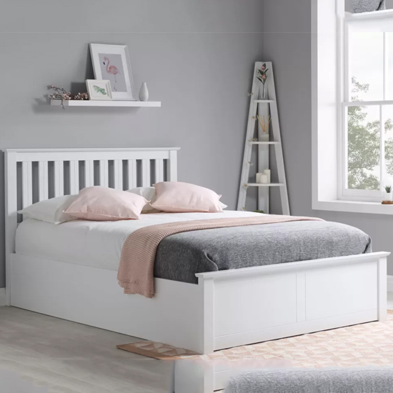 Read more about Phoney rubberwood ottoman king size bed in white