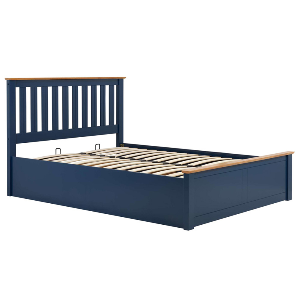 Phoney Wooden Ottoman Storage King Size Bed In Navy Blue