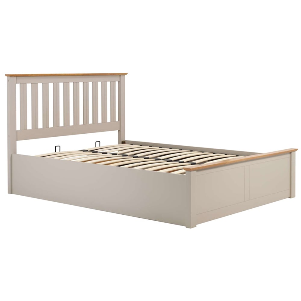Phoney Wooden Ottoman Storage King Size Bed In Pearl Grey