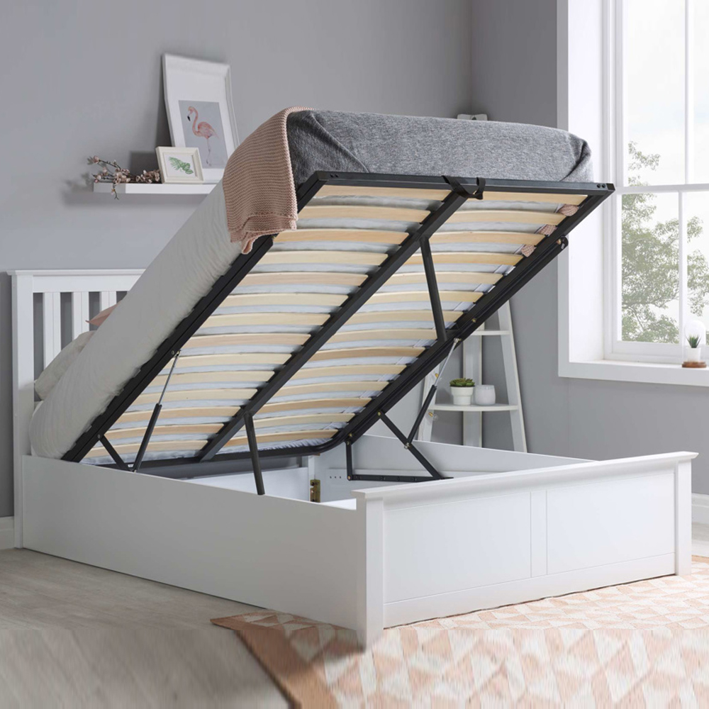 Phoney Wooden Ottoman Storage King Size Bed In White