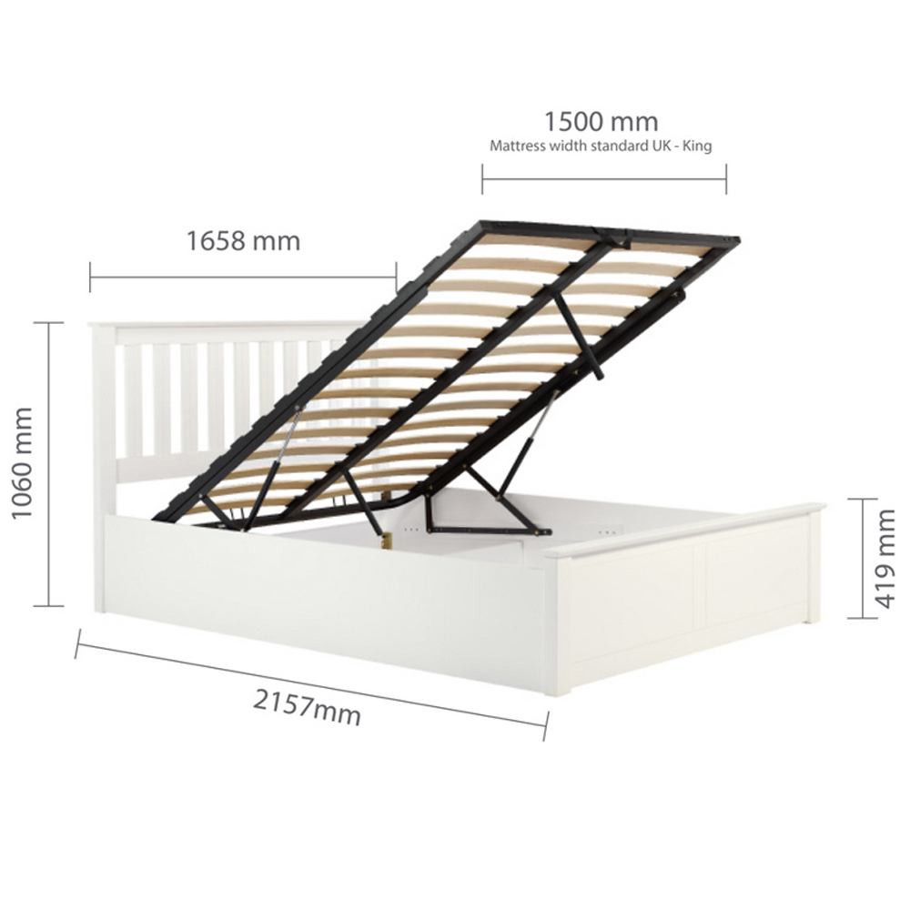 Phoney Wooden Ottoman Storage King Size Bed In White