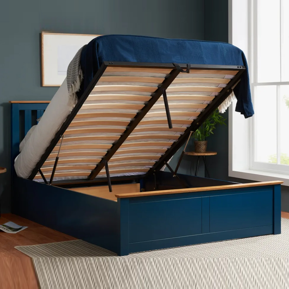 Phoney Wooden Ottoman Storage Single Bed In Navy Blue