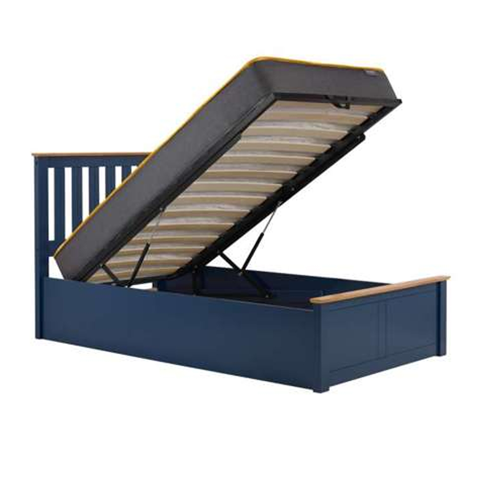 Phoney Wooden Ottoman Storage Single Bed In Navy Blue