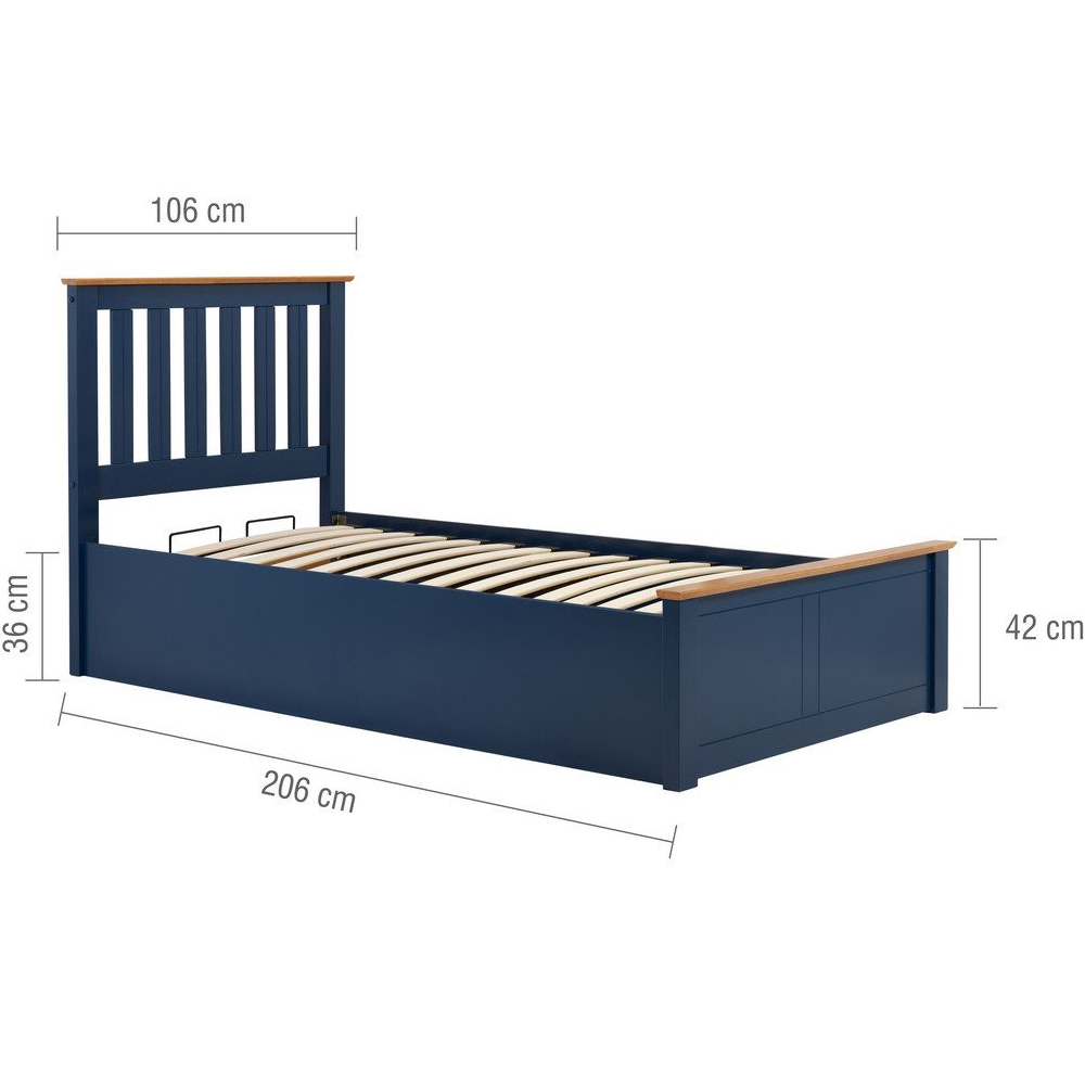 Phoney Wooden Ottoman Storage Single Bed In Navy Blue