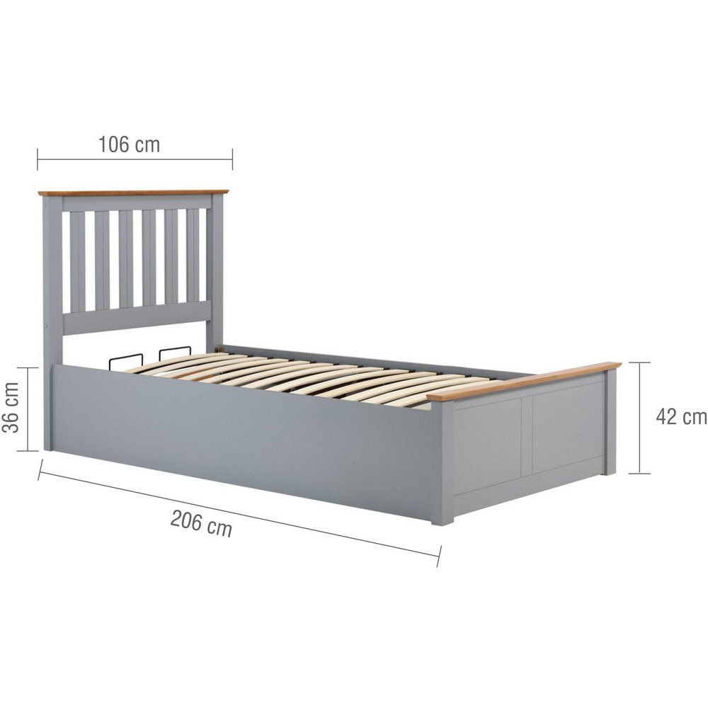 Phoney Wooden Ottoman Storage Single Bed In Stone Grey