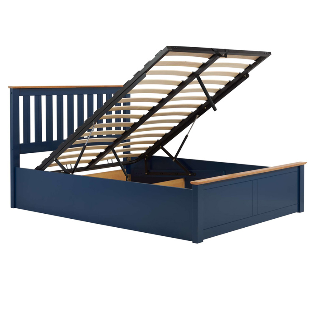 Phoney Wooden Ottoman Storage Small Double Bed In Navy Blue