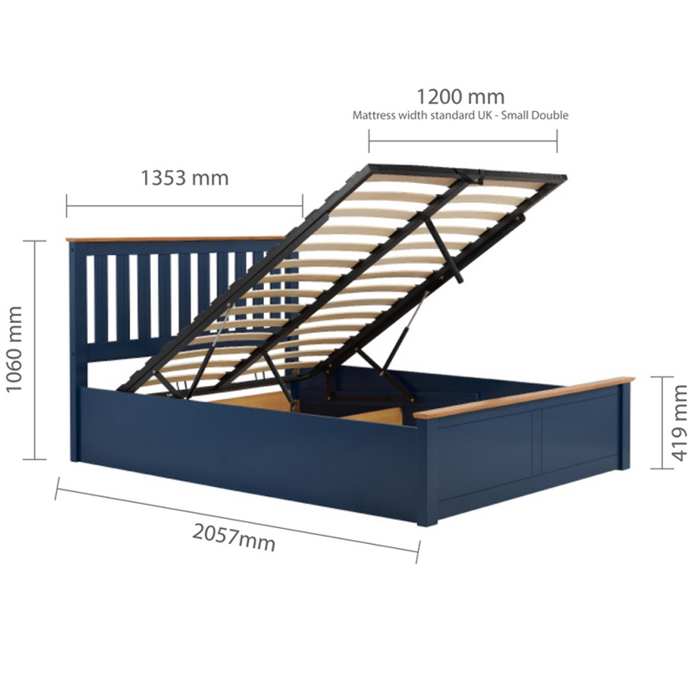 Phoney Wooden Ottoman Storage Small Double Bed In Navy Blue