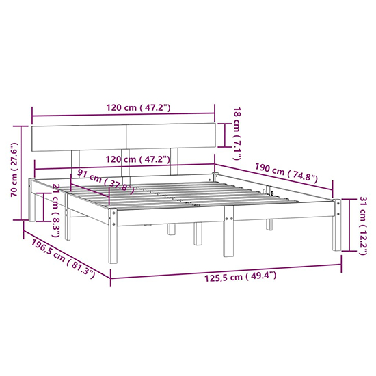 Phyre Solid Pinewood Small Double Bed In Grey
