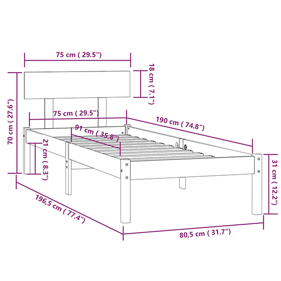 Phyre Solid Pinewood Small Single Bed In Black