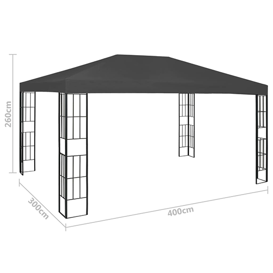 Piav Large Fabric Gazebo In Anthracite With LED String Lights