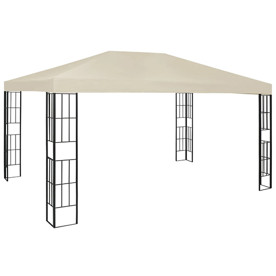 Piav Large Fabric Gazebo In Cream With LED String Lights