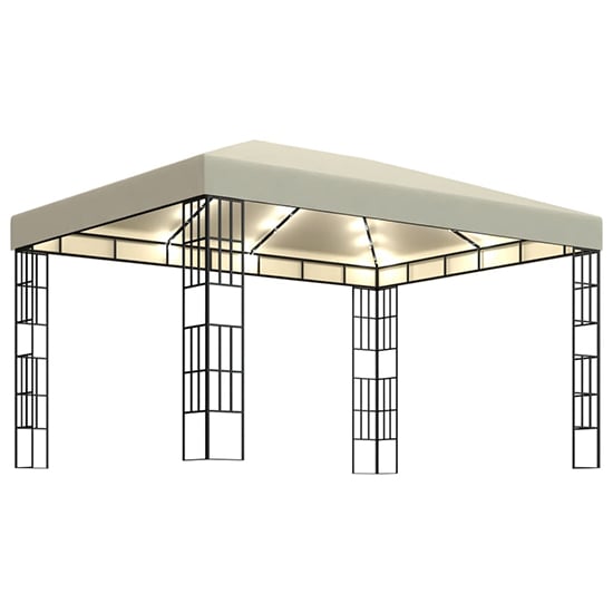 Photo of Piav large fabric gazebo in cream with led string lights